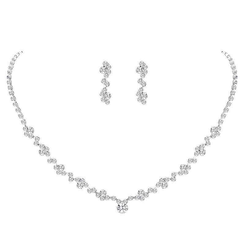Set ogrlice s rhinestones za nevjestu: dugački kandža lanac, svestrane naušnice i narukvica u elegantnom europskom luksuznom stilu