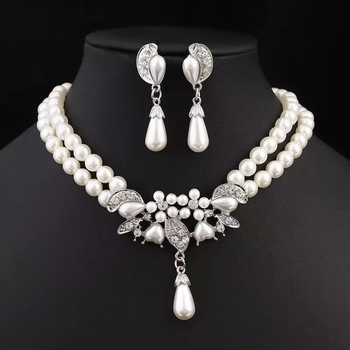 Set nakita za nevjestu: biserno ogrlica i naušnice, europsko-američki stil, korejski stil vjenčane haljine, s rhinestones