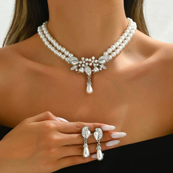 Set nakita za nevjestu: biserno ogrlica i naušnice, europsko-američki stil, korejski stil vjenčane haljine, s rhinestones