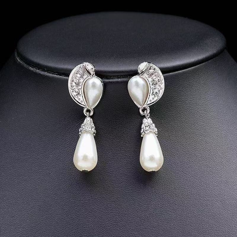 Set nakita za nevjestu: biserno ogrlica i naušnice, europsko-američki stil, korejski stil vjenčane haljine, s rhinestones