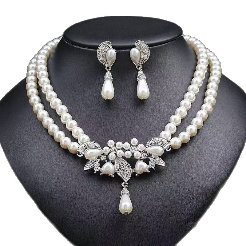 Set nakita za nevjestu: biserno ogrlica i naušnice, europsko-američki stil, korejski stil vjenčane haljine, s rhinestones