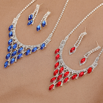 Set ogrlice i naušnica s plavim kristalima strass, trokutasti originalni dizajn, elegantan dodatak večernjoj haljini i nevjesti