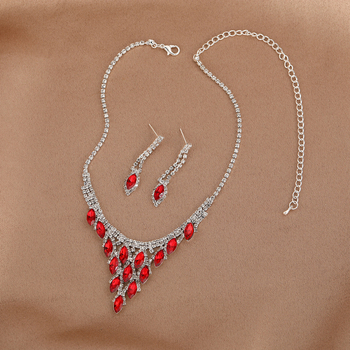 Set ogrlice i naušnica s plavim kristalima strass, trokutasti originalni dizajn, elegantan dodatak večernjoj haljini i nevjesti
