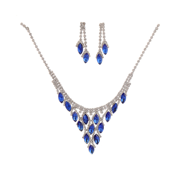 Set ogrlice i naušnica s plavim kristalima strass, trokutasti originalni dizajn, elegantan dodatak večernjoj haljini i nevjesti
