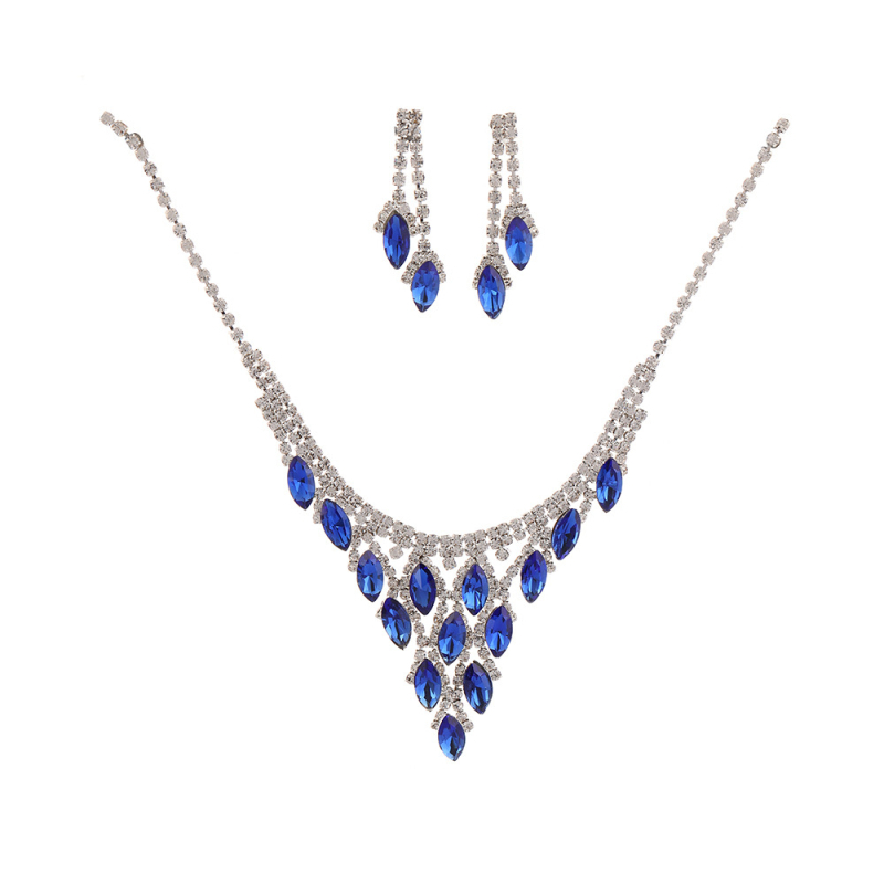 Set ogrlice i naušnica s plavim kristalima strass, trokutasti originalni dizajn, elegantan dodatak večernjoj haljini i nevjesti