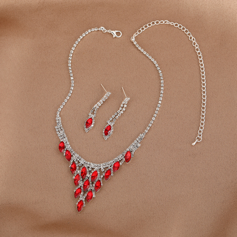 Set ogrlice i naušnica s plavim kristalima strass, trokutasti originalni dizajn, elegantan dodatak večernjoj haljini i nevjesti