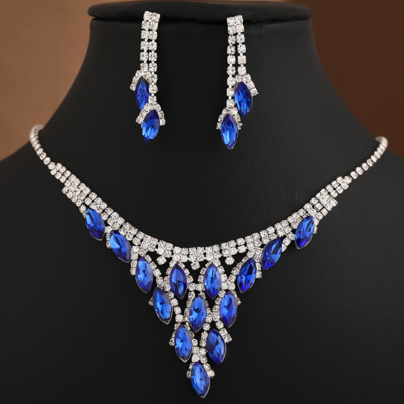 Set ogrlice i naušnica s plavim kristalima strass, trokutasti originalni dizajn, elegantan dodatak večernjoj haljini i nevjesti