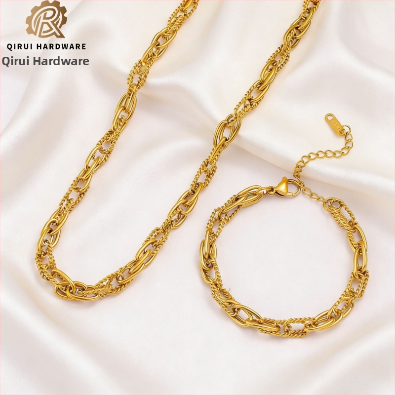 Set ogrlice i narukvice od nehrđajućeg čelika s 18K zlatom – unisex hip-hop stil privjesci križ, kruna i rimski brojevi