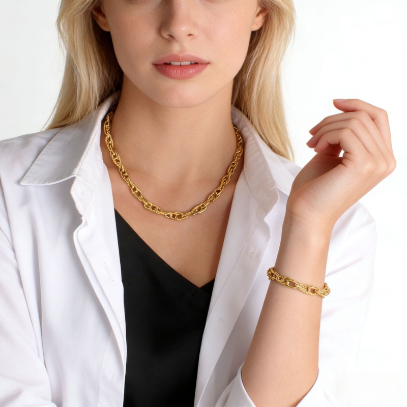 Set ogrlice i narukvice od nehrđajućeg čelika s 18K zlatom – unisex hip-hop stil privjesci križ, kruna i rimski brojevi