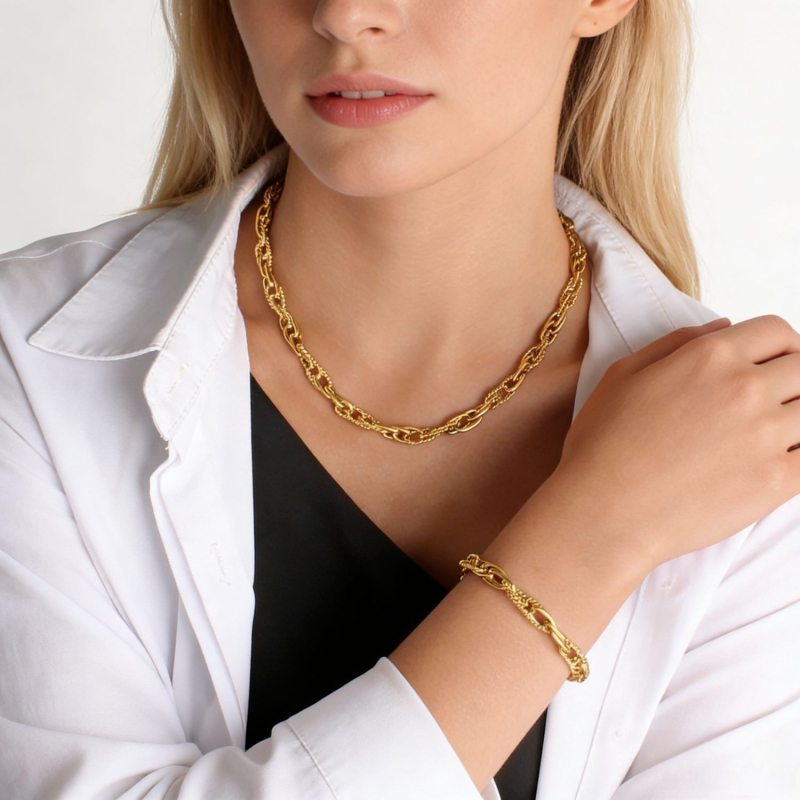 Set ogrlice i narukvice od nehrđajućeg čelika s 18K zlatom – unisex hip-hop stil privjesci križ, kruna i rimski brojevi