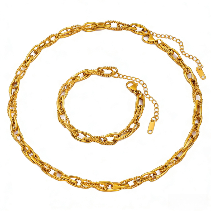 Set ogrlice i narukvice od nehrđajućeg čelika s 18K zlatom – unisex hip-hop stil privjesci križ, kruna i rimski brojevi