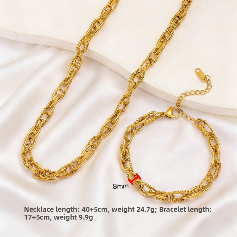 Set ogrlice i narukvice od nehrđajućeg čelika s 18K zlatom – unisex hip-hop stil privjesci križ, kruna i rimski brojevi