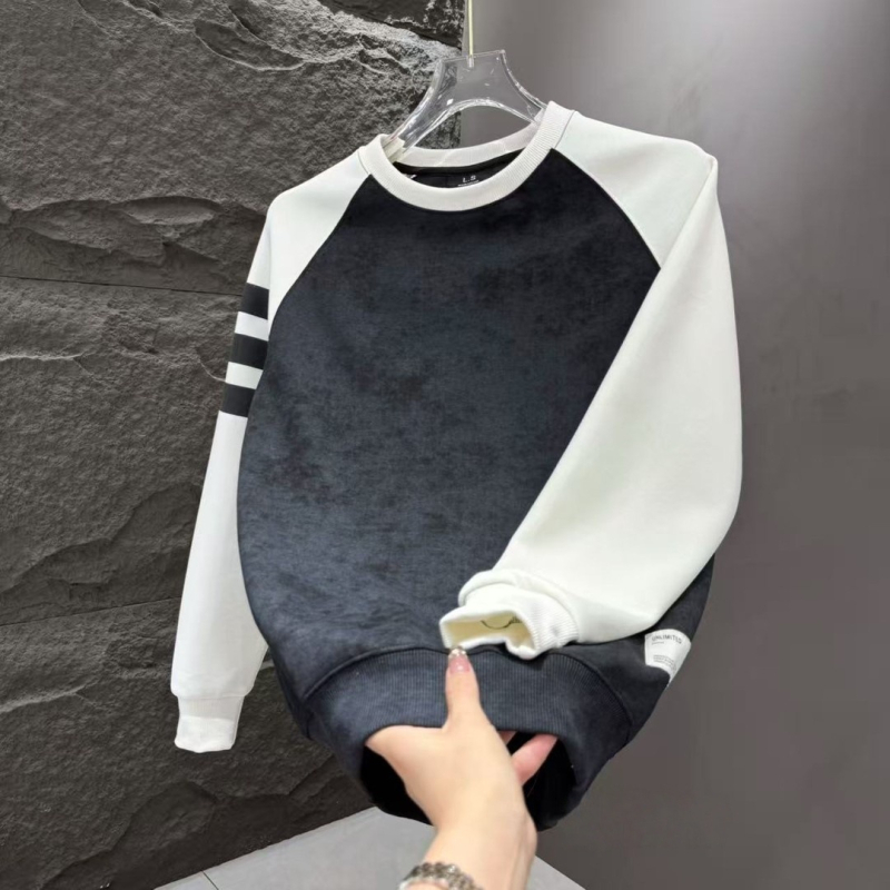 Férfi nehézsúlyú patchwork pulóver amerikai stílusban, színblokkok és tie-dye mintával, hosszú ujjú, ősz-tél 2025