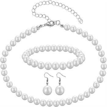 Francuski stil, elegantna bijela staklena biserna ogrlica, DIY ručna izrada ABS bisera, trodjelni set nakita: ogrlica, narukvica i naušnice