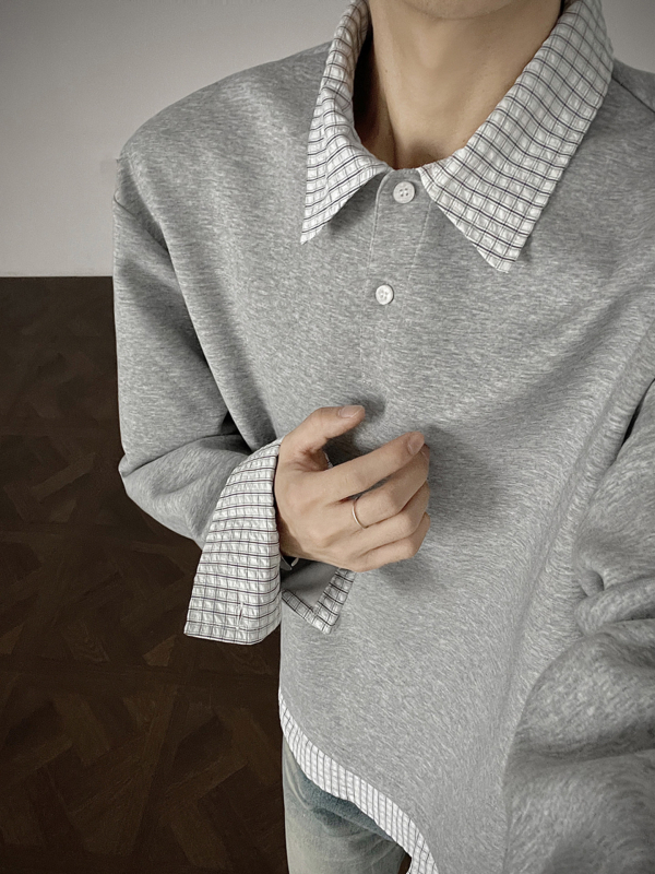 Férfiak számára készült patchwork kockás polo galléros pulóver, hosszú ujjú, laza szabás, téli mindennapi viselet, külső rétegként is hordható