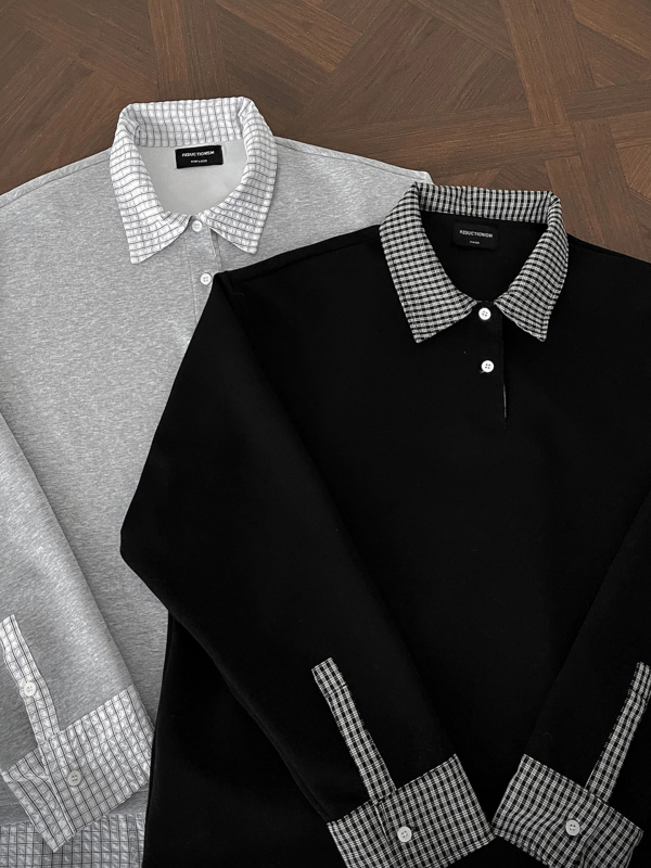 Férfiak számára készült patchwork kockás polo galléros pulóver, hosszú ujjú, laza szabás, téli mindennapi viselet, külső rétegként is hordható
