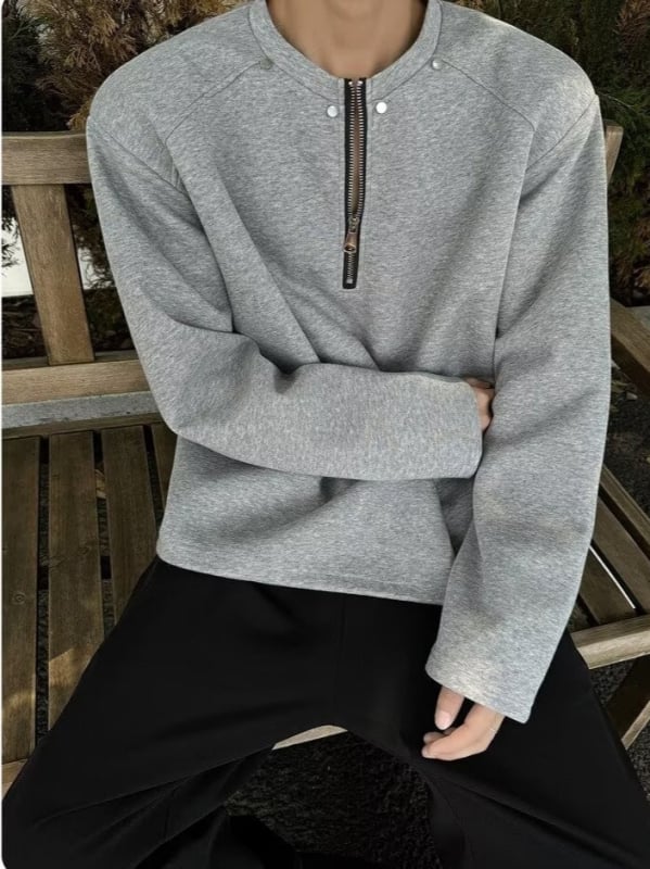 Cleanfit fekete fél-zipos férfi pulóver, tavasz–ősz, prémium streetwear vállpárnázott