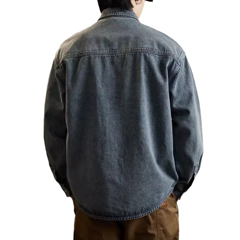 Muška američka klasična denimska košulja-jakna s dugim rukavima, opuštena silueta, proljeće 2024, casual