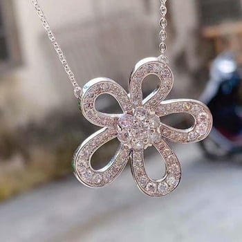 S925 punodijamantno ogrlica sa suncokretom, titan čelik, velik cvijet, lagani luksuz, nišni stil, lanac s privjeskom za ključnicu, duljina 21–50 cm