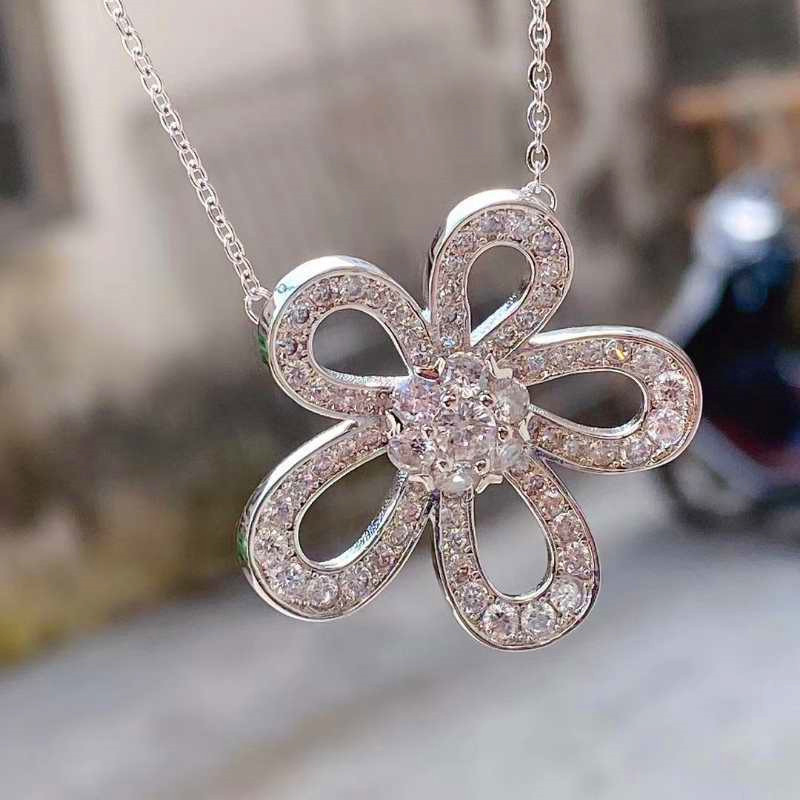 S925 punodijamantno ogrlica sa suncokretom, titan čelik, velik cvijet, lagani luksuz, nišni stil, lanac s privjeskom za ključnicu, duljina 21–50 cm