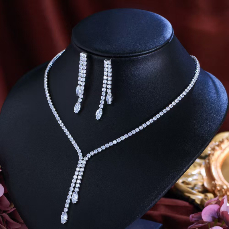 Set ogrlice i vjenčanih naušnica sa kristalima, elegantan visokokvalitetni europski stil, lanac za ključnicu, minimalistički dizajn