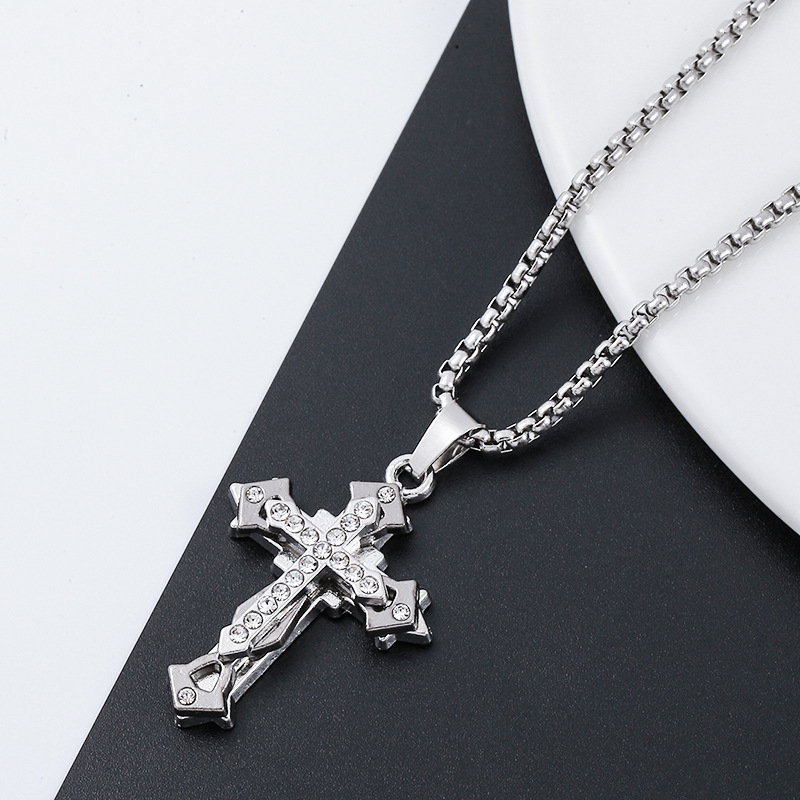 Modni križ od titan čelika s dijamantnim ugradom, unisex dugi privjesak, hip-hop stil