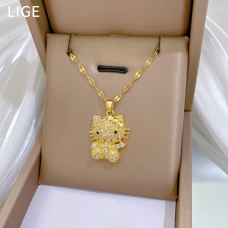 Ogrlica s mačjom mašnicom i dijamantima, elegantna i sjajna, lanac od titan čelika