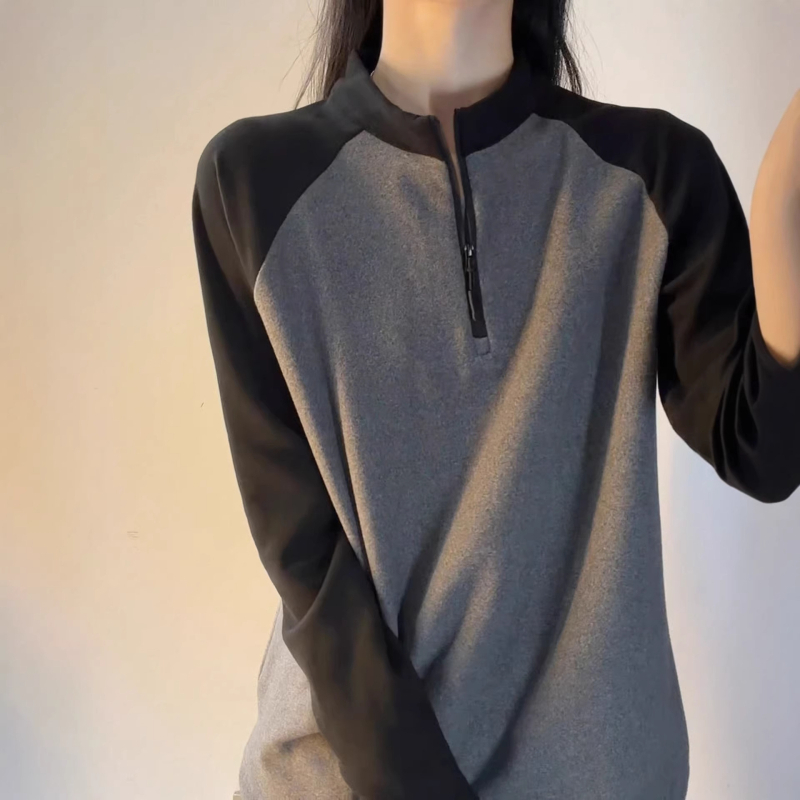 Férfi félzipzáras fleece alapréteg, színblokkokkal, álló gallér, hosszú ujjú