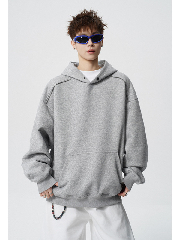 Amerikai stílusú nehéz zip Hoodie férfiaknak, dekonstrukciós dizájn, kapucnival, boxy rövid fazon