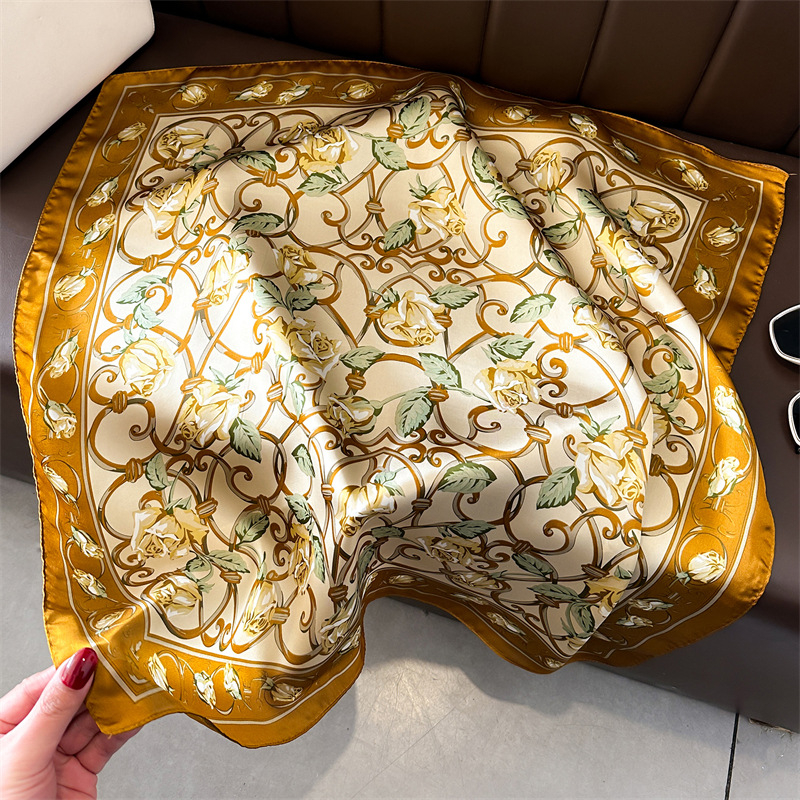 Korejski stil lagani šal, kvadratni 70×70 cm, tisak, poliester, za žene, proljeće i ljeto.