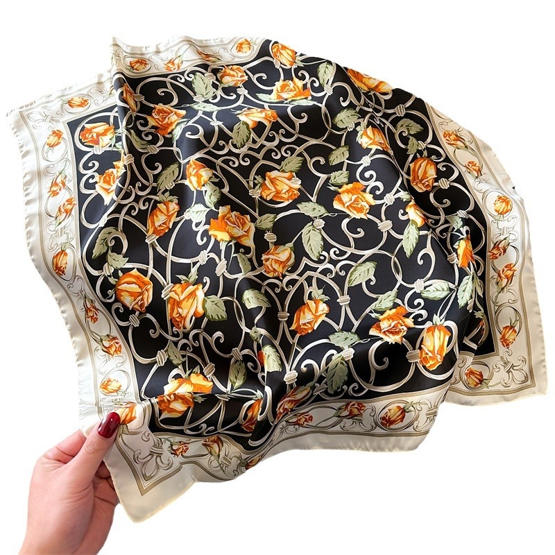 Korejski stil lagani šal, kvadratni 70×70 cm, tisak, poliester, za žene, proljeće i ljeto.