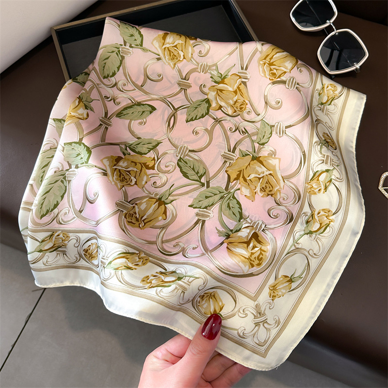 Korejski stil lagani šal, kvadratni 70×70 cm, tisak, poliester, za žene, proljeće i ljeto.