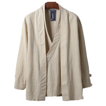 Férfiaknak kínai stílusú Hanfu inspirált pamut-len dzseki, laza fazon