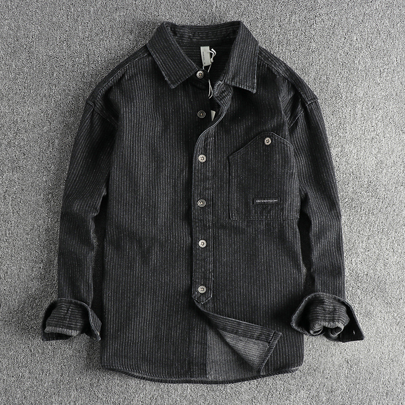 Muška košulja s američkim retro prugama, radna denim košulja, ležerni stil, proljeće–jesen 2025