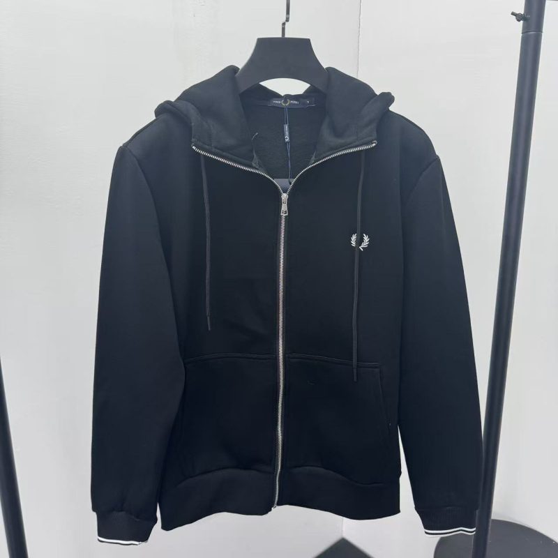 Férfi kapucnis fleece kardigán cipzárral, búzakalász hímzéssel