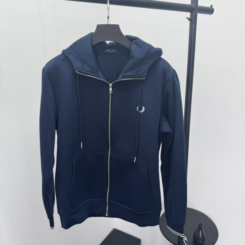 Férfi kapucnis fleece kardigán cipzárral, búzakalász hímzéssel