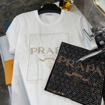 Europski inspiriran muški ljetni T‑shirt s natpisima i kristalima, pamuk–ice silk miješavina, slim fit, okrugli izrez, kratki rukavi, osnovni komad
