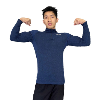Férfi slim-fit seamless jacquard félzipzáras hosszú ujjú sportos edzőpóló, gyorsan száradó