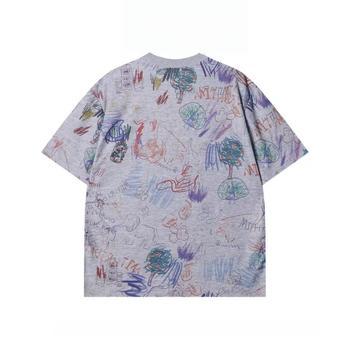 Muški T-shirt s graffiti printom, pamuk, okrugli izrez, kratki rukavi, ležerni kroj, korejski stil, ljeto
