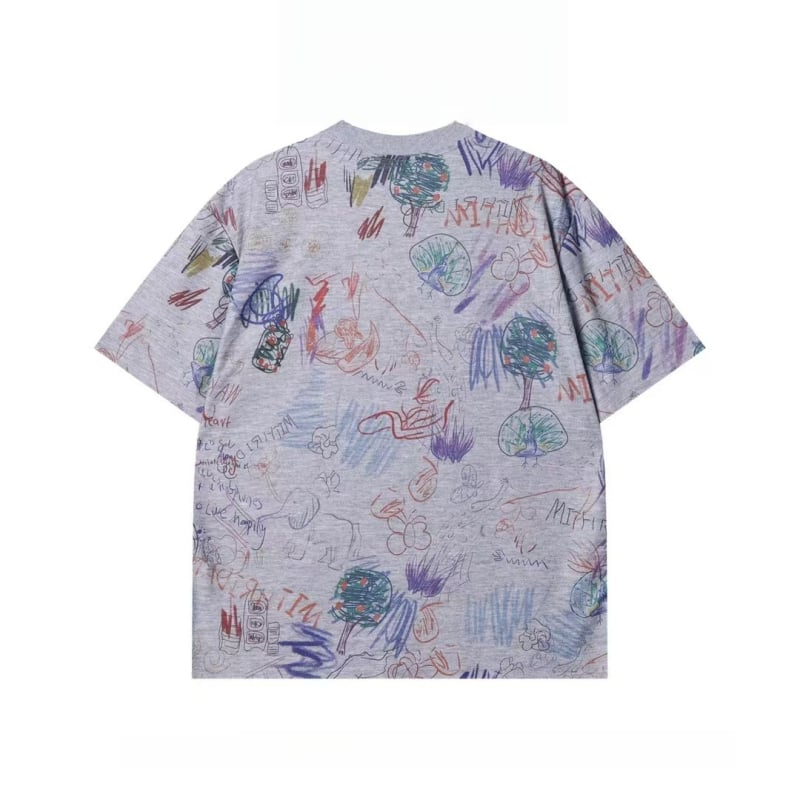 Muški T-shirt s graffiti printom, pamuk, okrugli izrez, kratki rukavi, ležerni kroj, korejski stil, ljeto