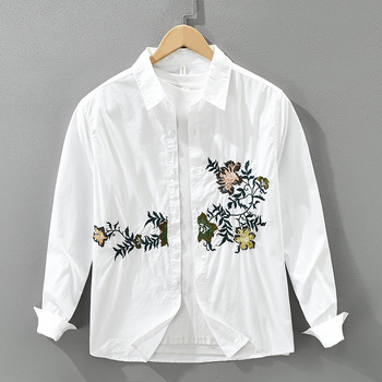 7823 Cămașă cu mâneci lungi în stil japonez, broderie grea, pentru bărbați, modernă, versatilă, artistică, croială lejeră