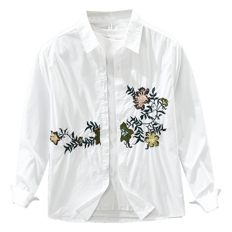 7823 Cămașă cu mâneci lungi în stil japonez, broderie grea, pentru bărbați, modernă, versatilă, artistică, croială lejeră