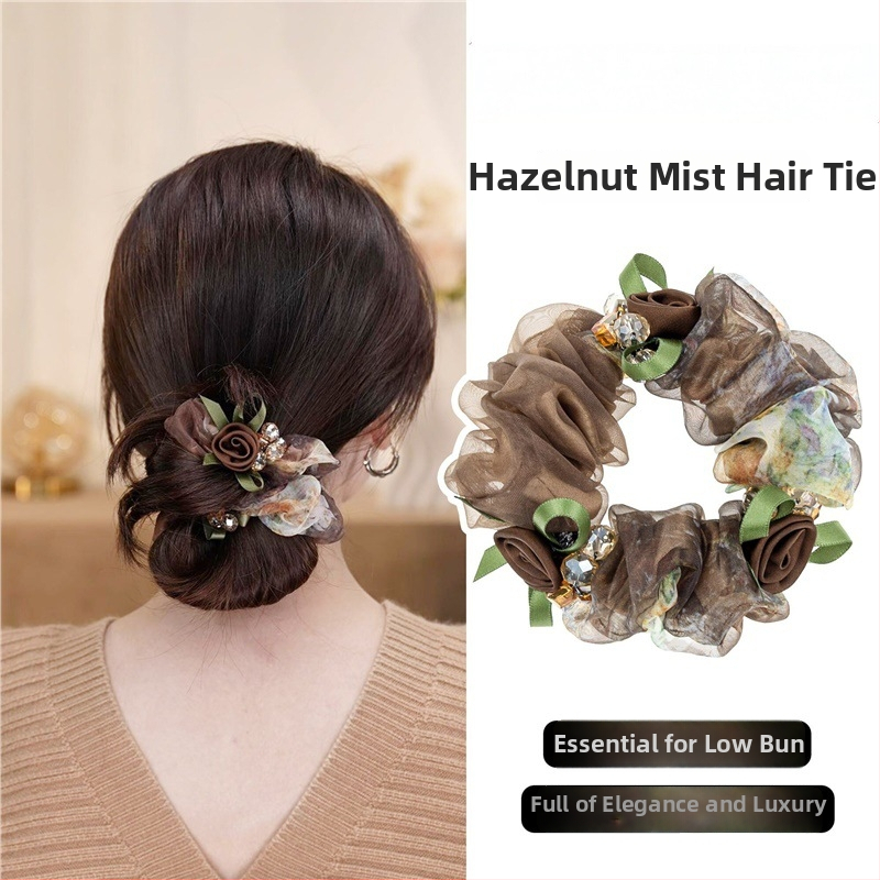 Gumička do vlasov z tkaniny s retro kvetinovým dizajnom v odtieni Hazelnut Mist, elastická ozdoba na vlasy pre ženy, model 2026