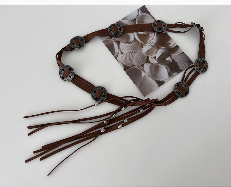 Retro etno pojas za struk s bakrenim novčićima, pleteni resici, ženski Boho dodatak uz suknje i traperice