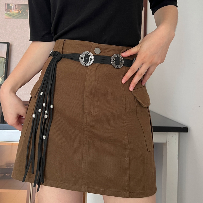 Retro etno pojas za struk s bakrenim novčićima, pleteni resici, ženski Boho dodatak uz suknje i traperice