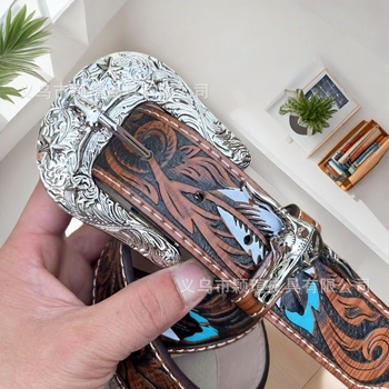 PU remen s reljefom roga u zapadnom vintage stilu za traperice, duljina 105 cm, širina 2–4 cm