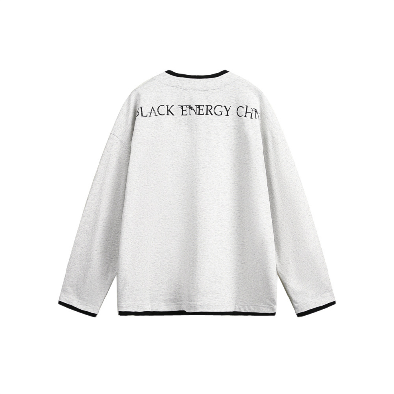 Tricou de bărbați cu mânecă lungă, în stil american retro, cu fermoar și imprimeu, croială lejeră