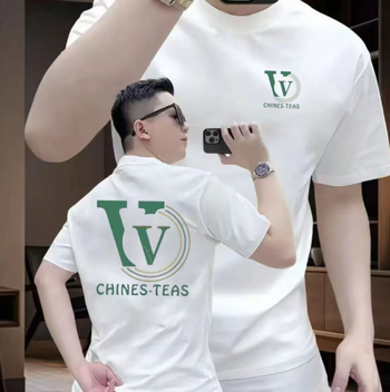 Férfi pamut rövid ujjú kerek nyakú póló geometriai mintás nyomtatással, laza szabású, 2026 tavasza