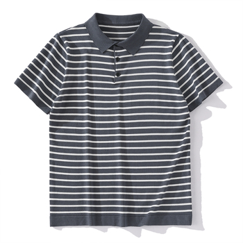 Nyári csíkos férfi polo rövid ujjú, üzleti stílusú, slim fit, lélegző nedvességelvezető anyag