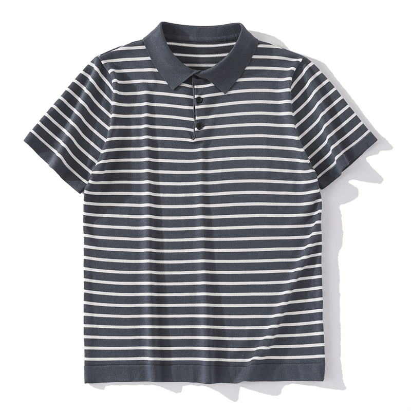 Nyári csíkos férfi polo rövid ujjú, üzleti stílusú, slim fit, lélegző nedvességelvezető anyag